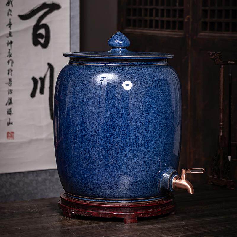 景德镇陶瓷器泡酒坛子 蓝釉窑变陶瓷酒坛20斤/30/40/50斤装酒罐子