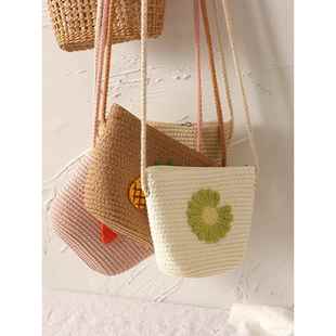 小包包春夏公主钥匙零钱包手工编织儿童草包迷你水果拉链包斜挎包