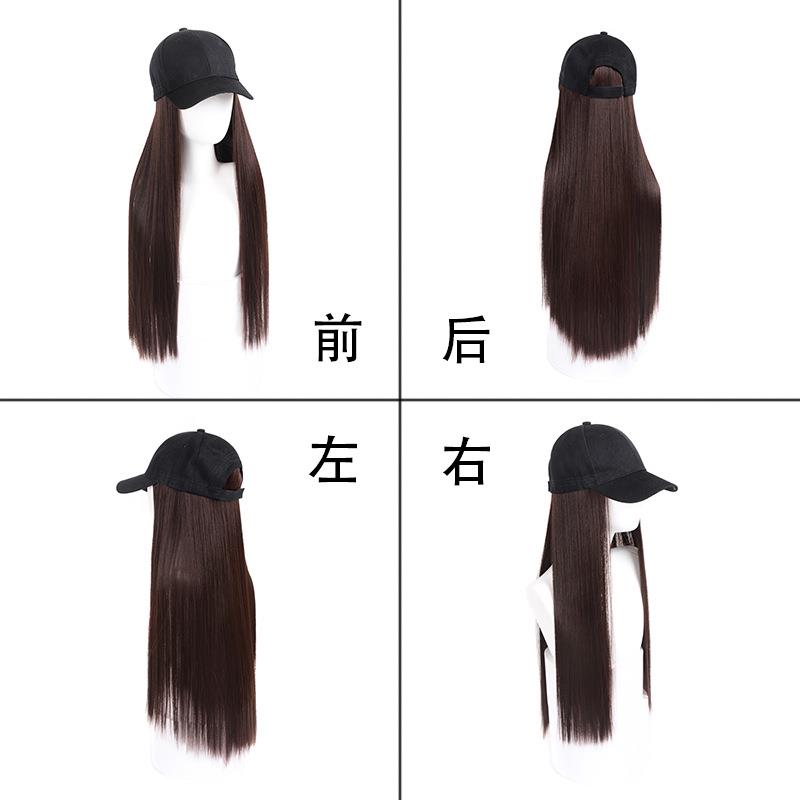 新款直销假发女鸭舌帽子假发一体棒球帽假发网红长直发大波浪头套