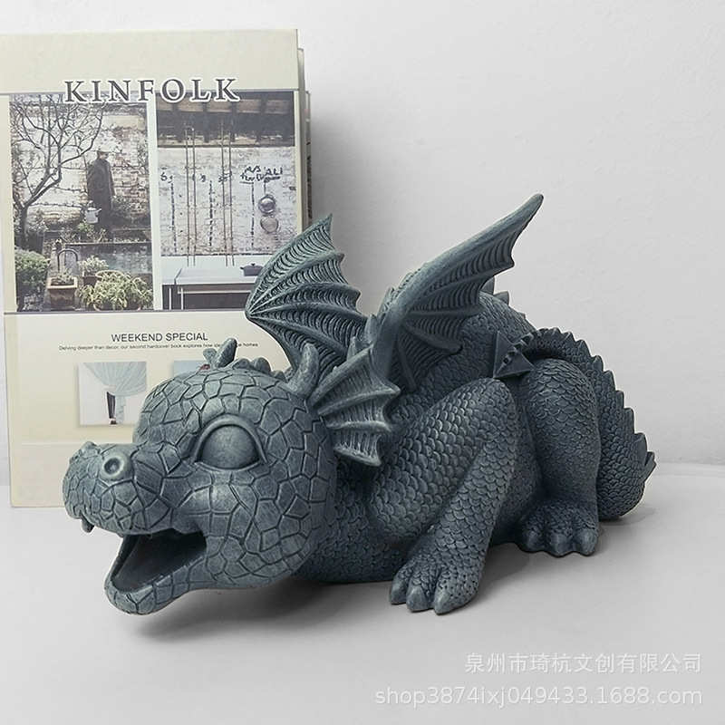 热款动物西方龙花园流水喷泉摆件家居桌面树脂呆萌可爱装饰品