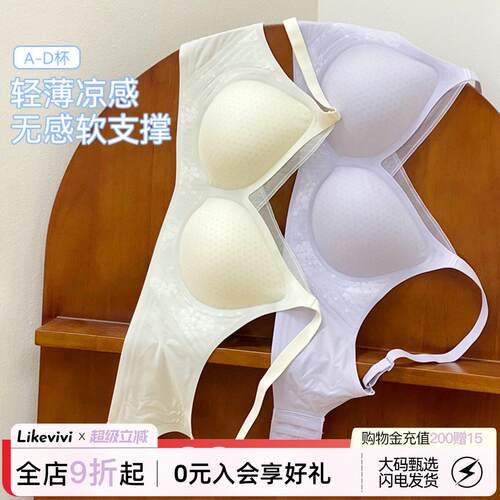 微内薇夏季清凉纱内衣女士薄透气大胸显小聚拢VV大码无痕冰丝文胸
