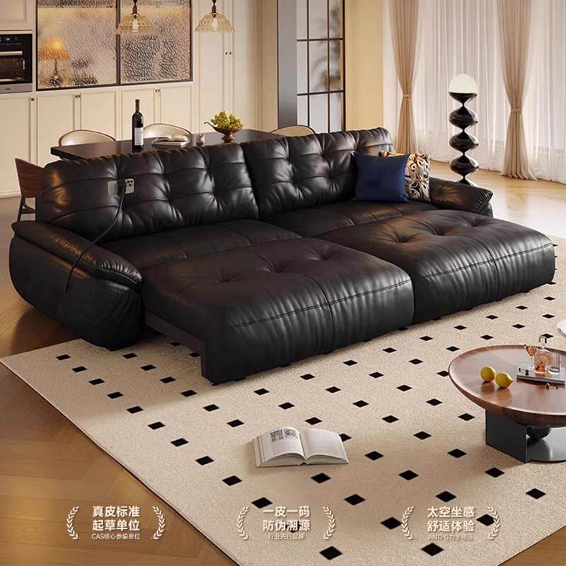 慕邦卡瑞 云朵真皮电动沙发床意式覆古风客厅书房多功能伸缩沙发