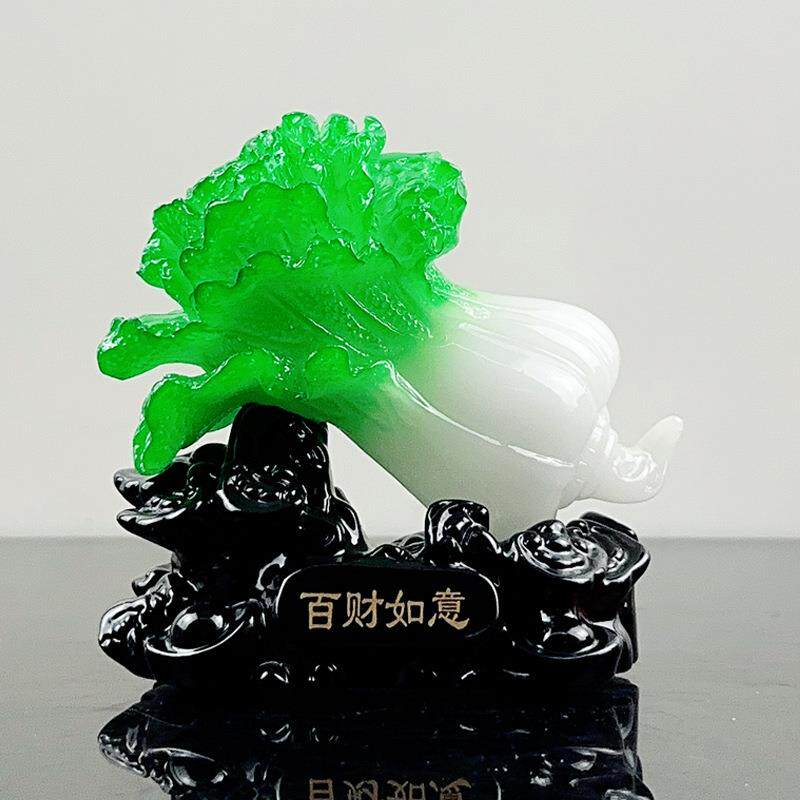 白菜摆件树脂翠玉色百财如意玉白菜摆件创意办公桌汽车装饰品
