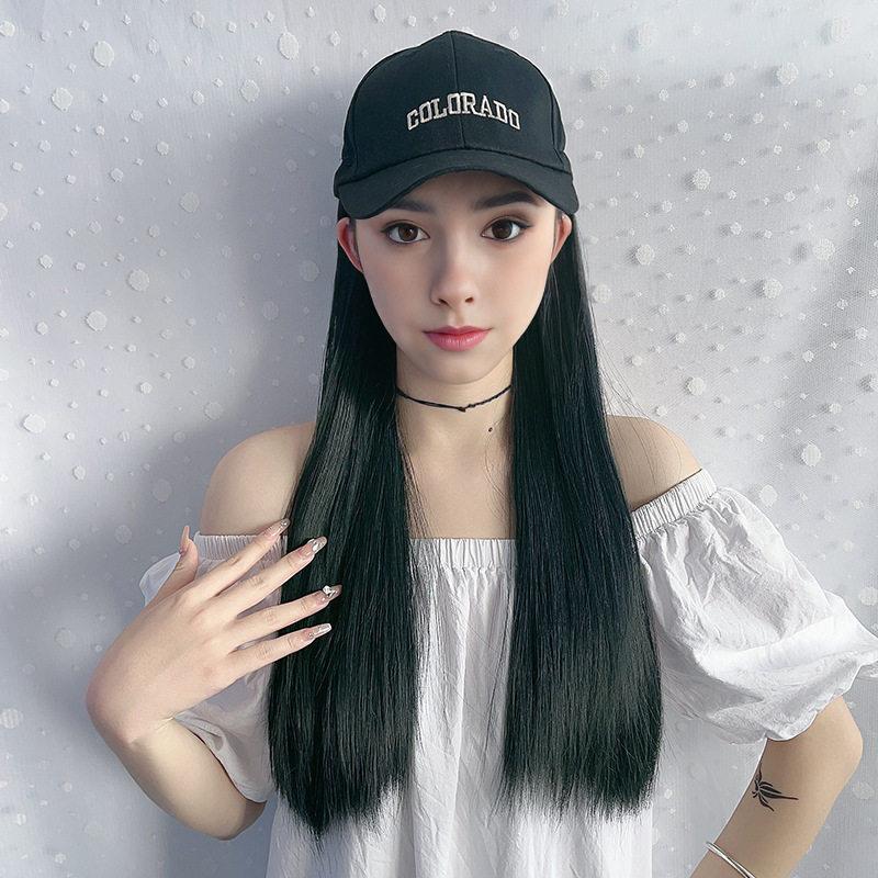 新款直销欧美外贸时尚棒球帽子假发一体女长直发化纤头套源头工厂