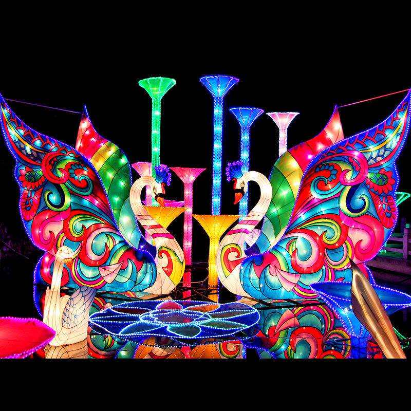 发光新中式创意花灯大型灯光节仿真天鹅造型灯文旅夜游中国风彩灯