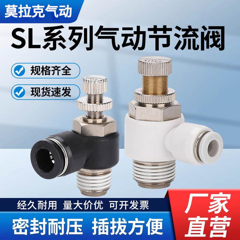 气动气管快速白接头节流阀调速阀气动可调气缸SL4/8/10-M5 01 02