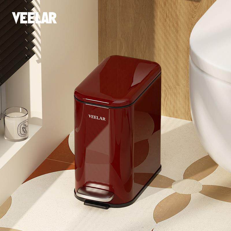 VEELAR卫生间垃圾桶简约家用高颜值2026新款复古风夹窄缝脚踏带盖