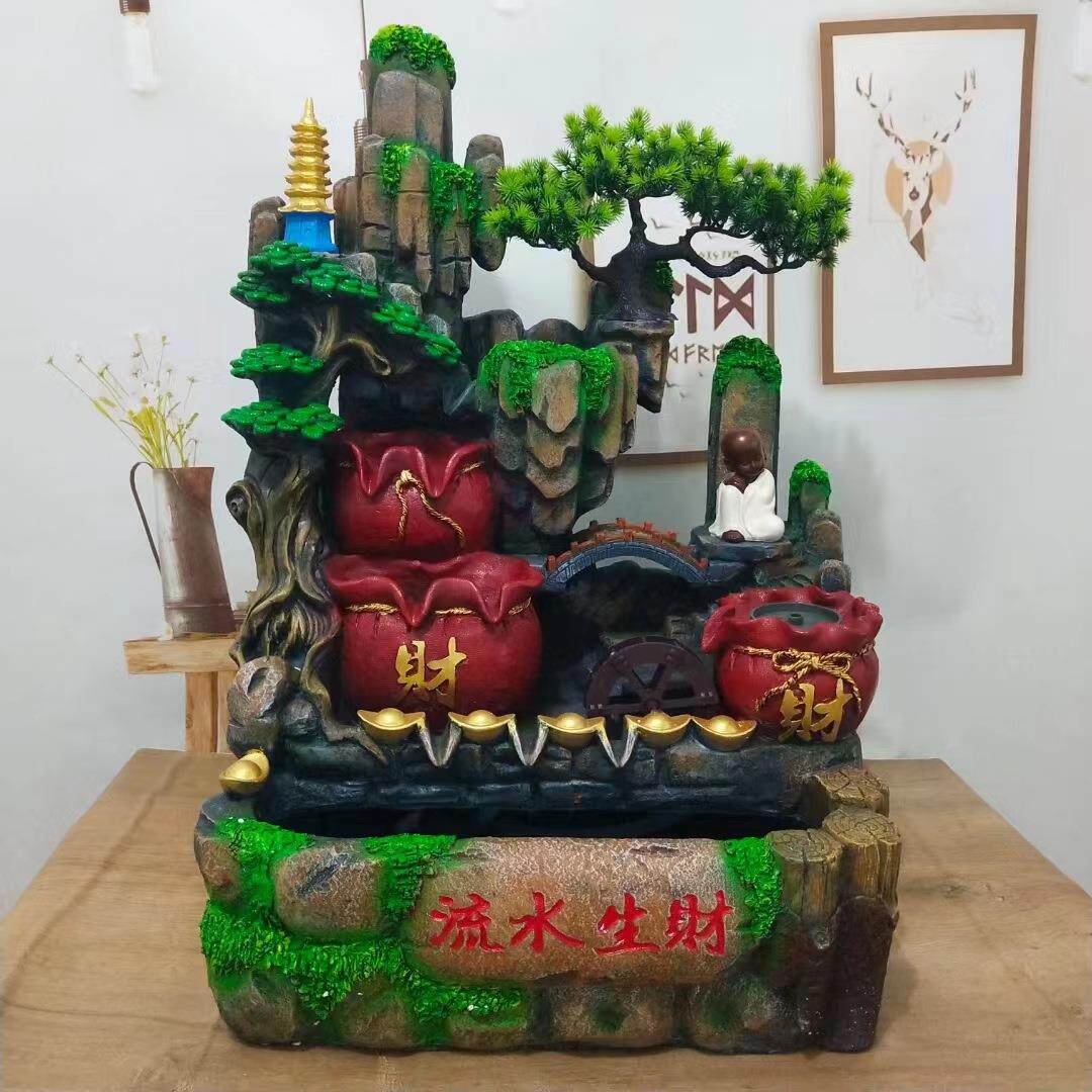 小额假山流水喷泉摆件室内客厅落地水景装饰义乌树脂工艺品