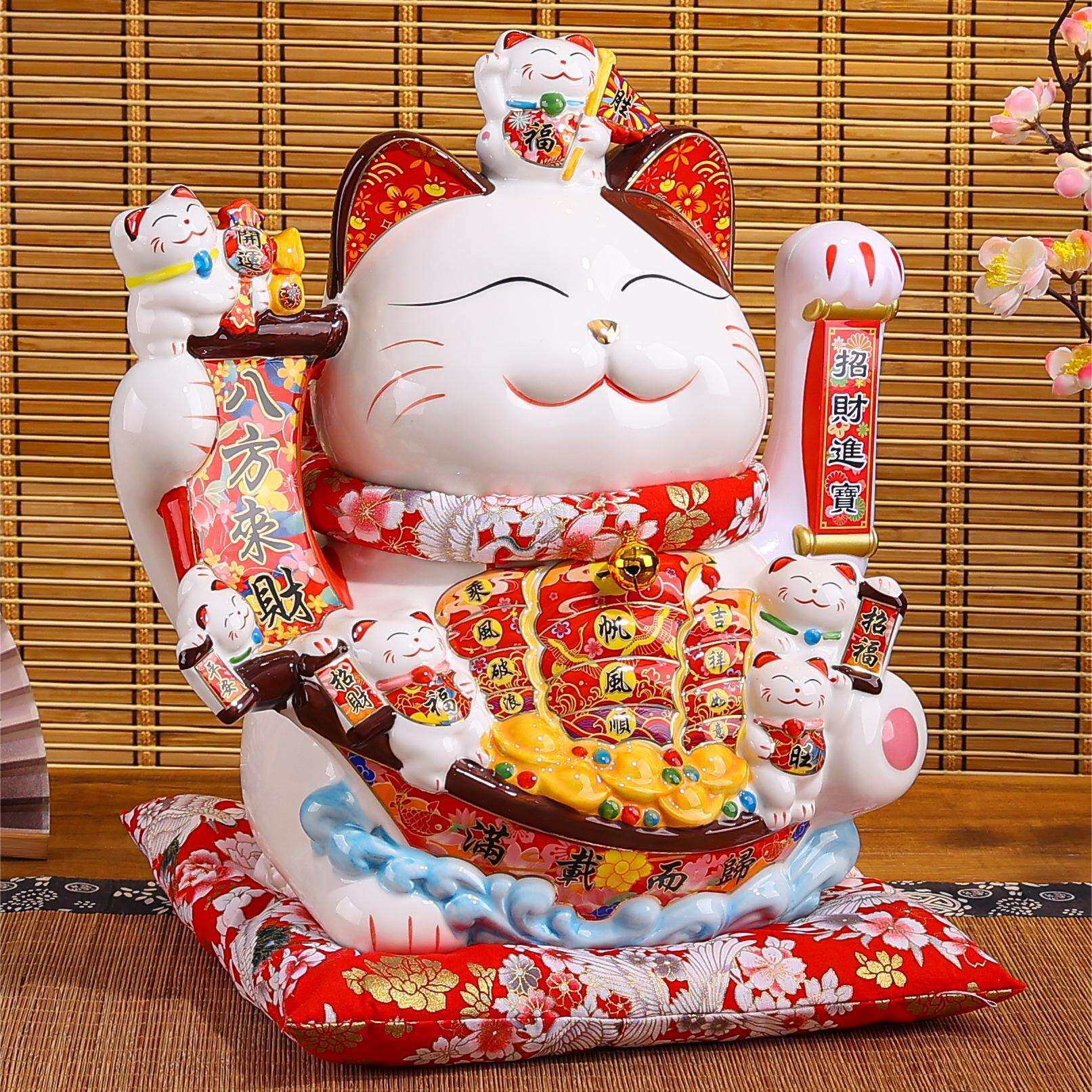 工厂创意陶瓷日式发财猫电动摇手店铺收银前台家用招财猫摆件