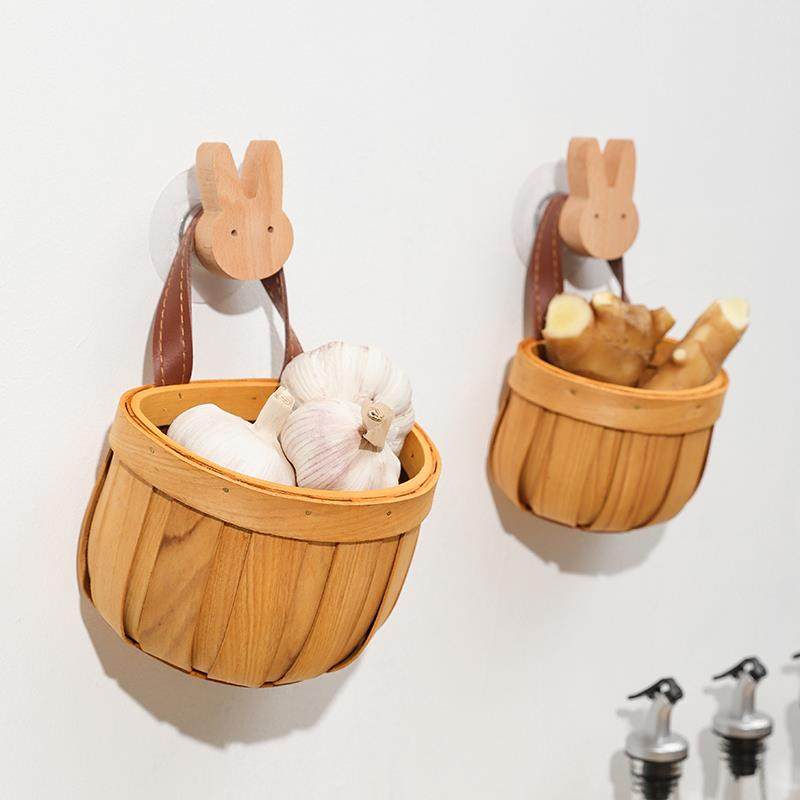 相宜室家葱姜蒜收纳篮厨房生姜大蒜篮家用挂篮手工竹编置物篮