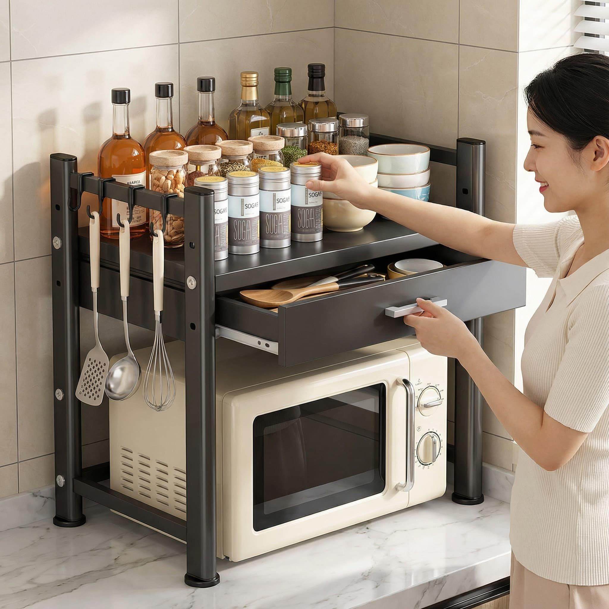 厨房微波炉置物架多层家用抽拉式一体台面多功能电器烤箱收纳架子,厨房/烹饪用具,微波炉置物架,淘宝优惠券,粉丝福利购,淘宝优惠卷