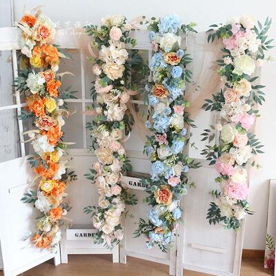 新的模拟长花排尾风格花店桌面花屏幕背景墙装饰丝绸花