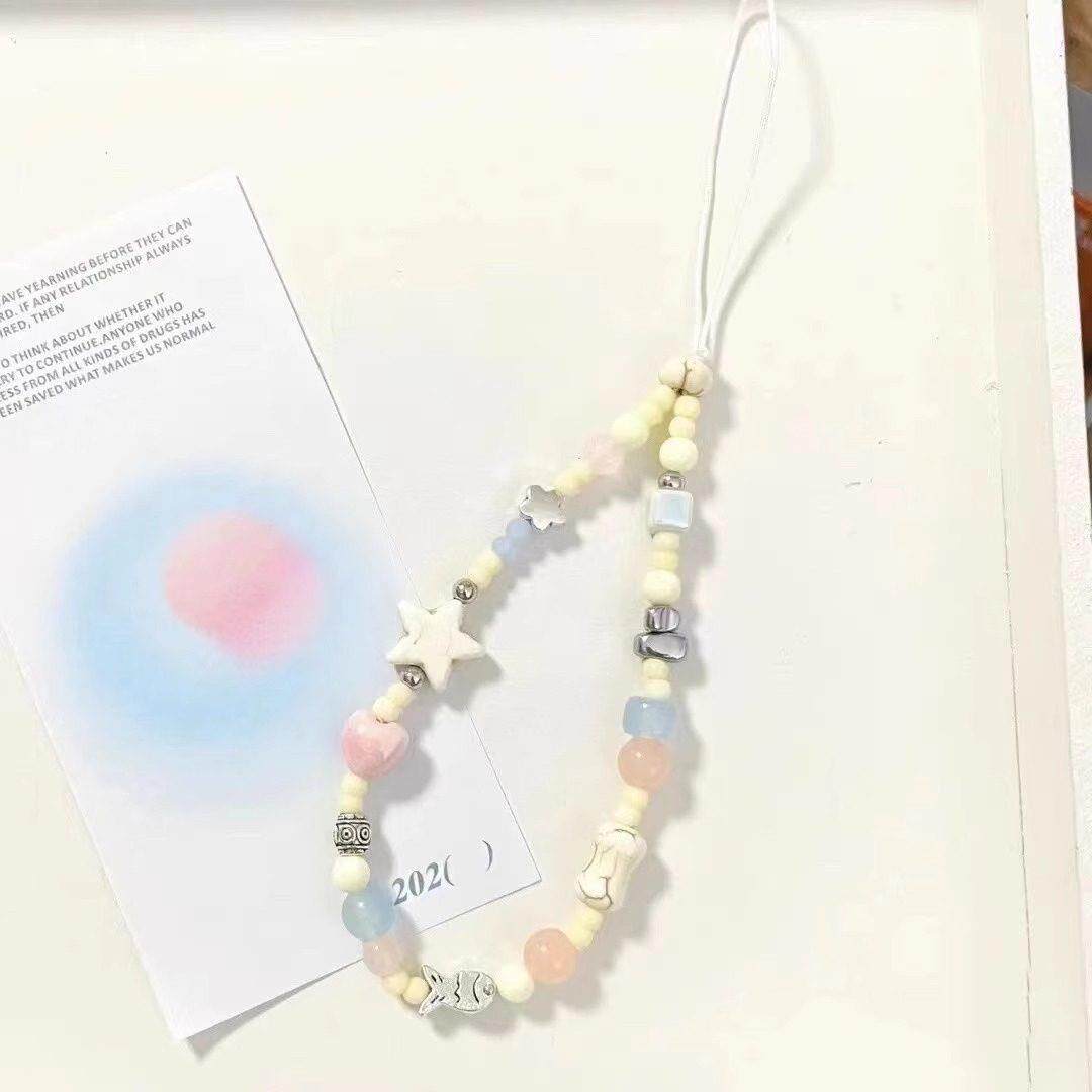 奶蓝色小鱼手机链珠串链条手腕挂绳高级感挂件相机挂饰ins风挂链