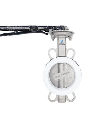 不锈钢全衬四氟手柄对夹蝶阀D71F46-10/16P/RL宽边四氟304/316L板