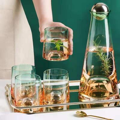 1100ML Glass Water Pitcher with 280ML 4 Tea Cups Glass Water