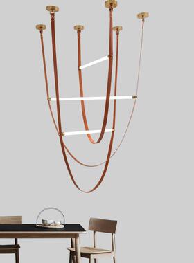 彩色皮革极简皮带吊灯复展厅D8801挑高吊灯式墅楼梯样别房客板厅