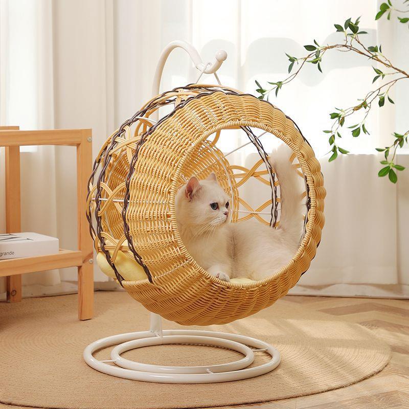 藤编猫窝夏天保暖宠物封闭式四季通用网红猫床猫咪可拆级大吊篮