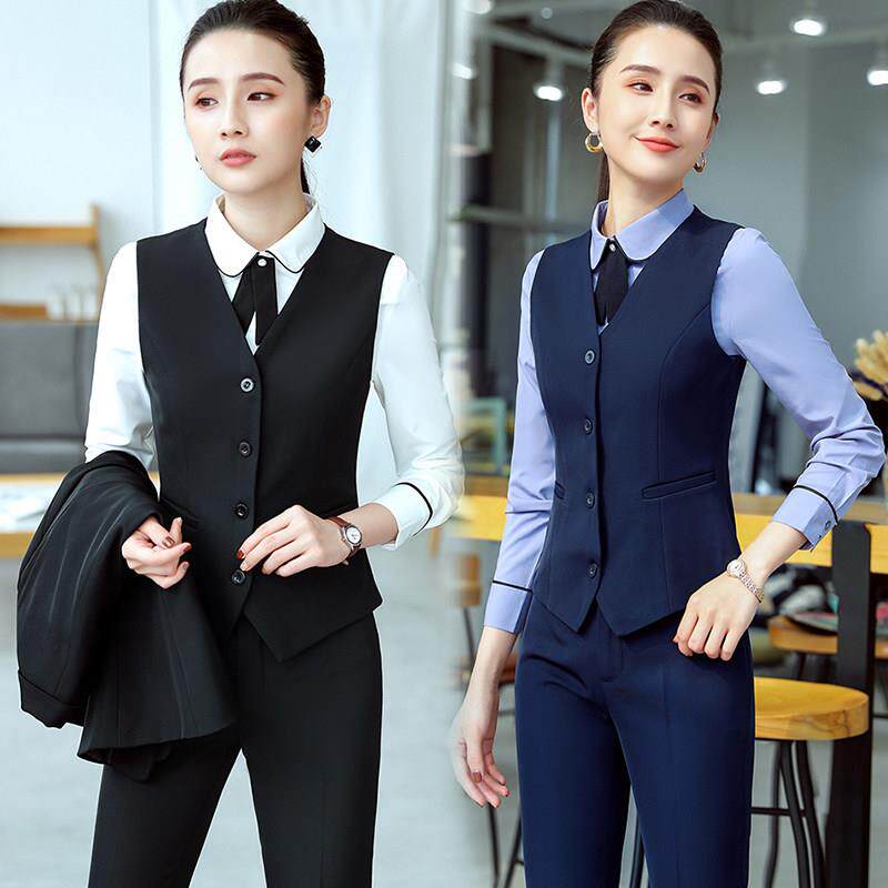 职业马甲套装女时尚气质酒店前台收银工作服银行移动上班马夹工装