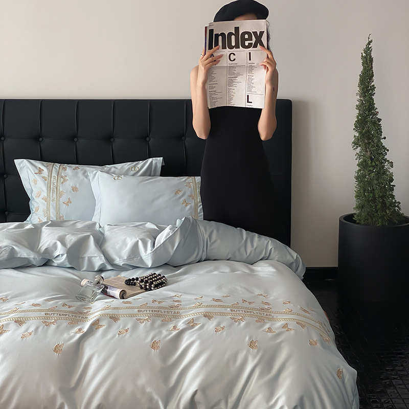 剌礼品轻高端婚庆件套四100s裸睡高级被套蝴蝶奢长绒棉全棉绣