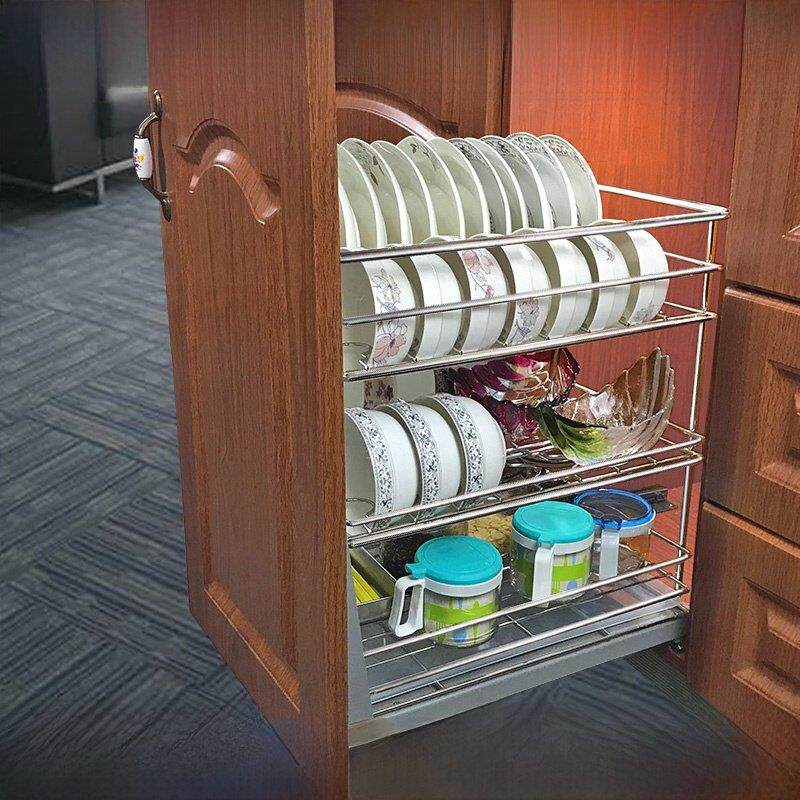 龙海森立式304不锈钢拉蓝橱柜拉蓝碗碟拉篮厨房拉兰厨柜碗架碟架