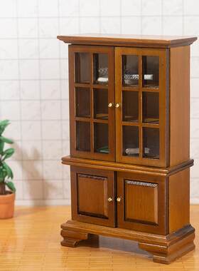 微缩1:12模型娃娃屋工艺品袖珍现代玻璃橱柜珍藏柜子亮柜家具摆件