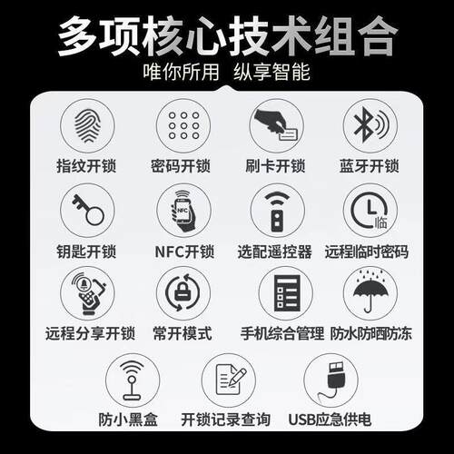 TUYA头锁铁NT002门木门盗锁免布线禁锁出租牛房指纹门锁防门锁电