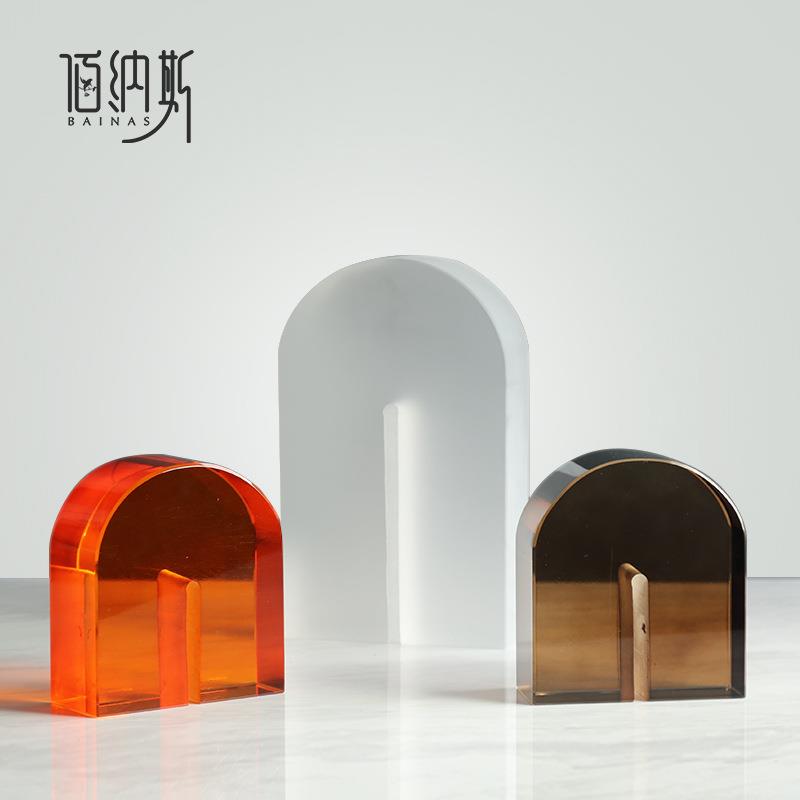 现代简约极简家居彩色拱形玻璃摆件样板房客厅茶几电视柜软装饰品