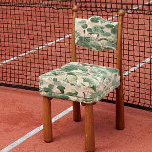 正品条纹实木中椅子古黑家用餐椅复古画白妆沙发椅设计师款化装化