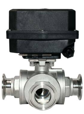 通禾不锈钢三通电动阀卡盘连接DN32/40/50污水处理排污阀IP68