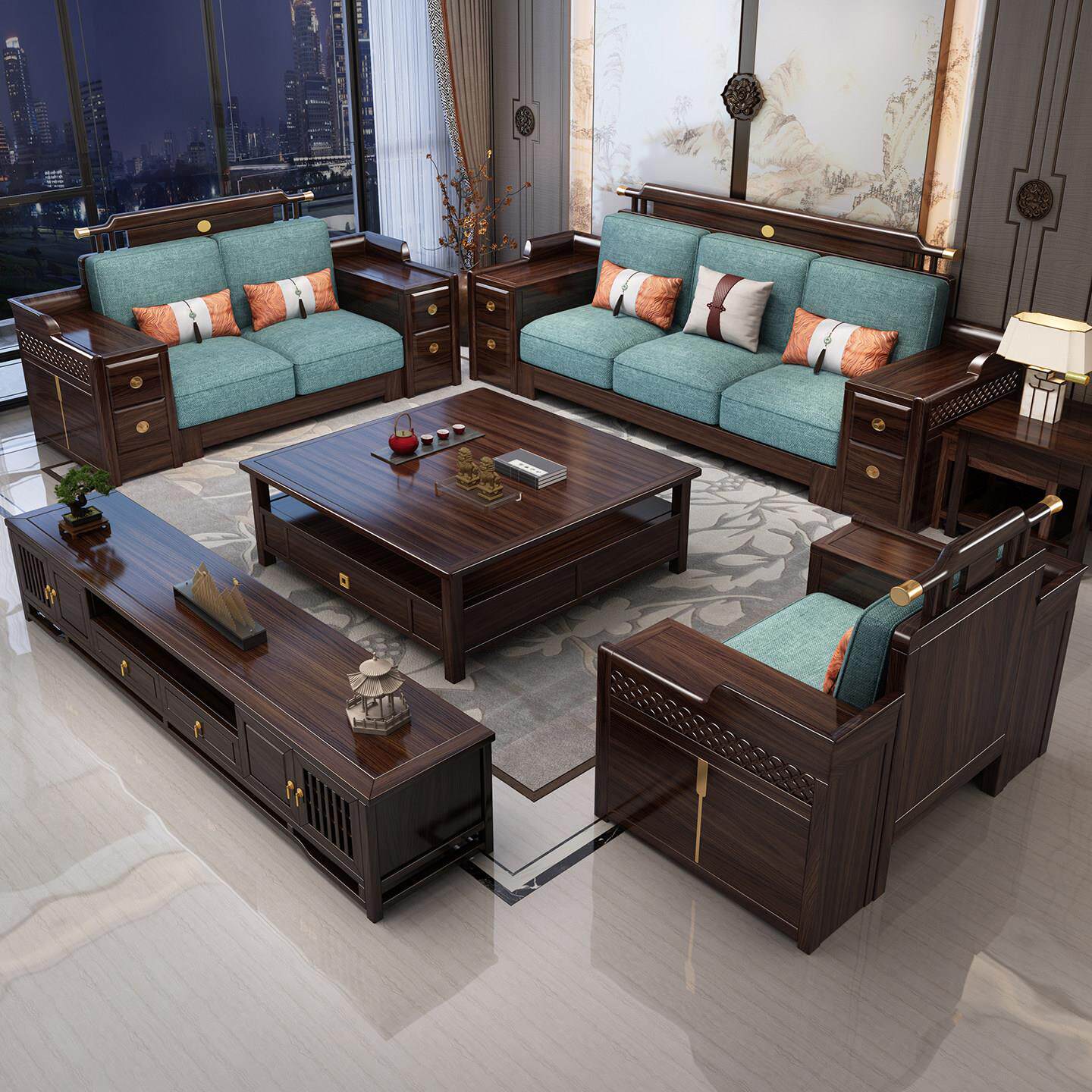 新中式沙发乌金木客厅全实木大小户型高箱储物农村别墅自建房家具