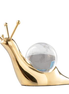 现代简约台轻奢铜金色蜗配水晶球摆件家居样黄板间牛橱窗BJ-0164