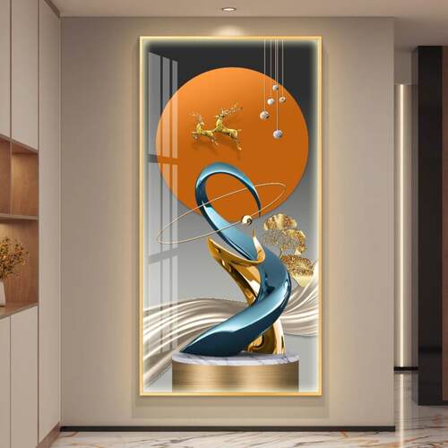 晶瓷画挂画玄关LED灯画走廊过道入户装饰画现代j简约轻奢高档壁画
