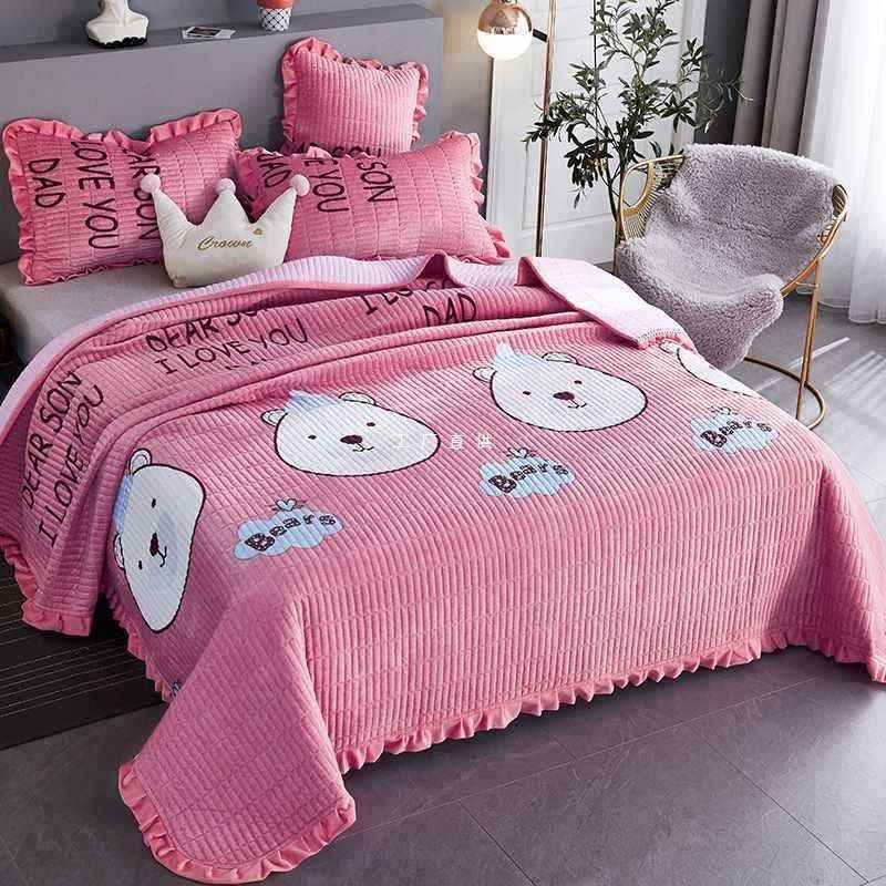 水晶绒床盖件床单夹棉绗缝榻米套罩炕冬季加大F8756M55盖榻毯双单