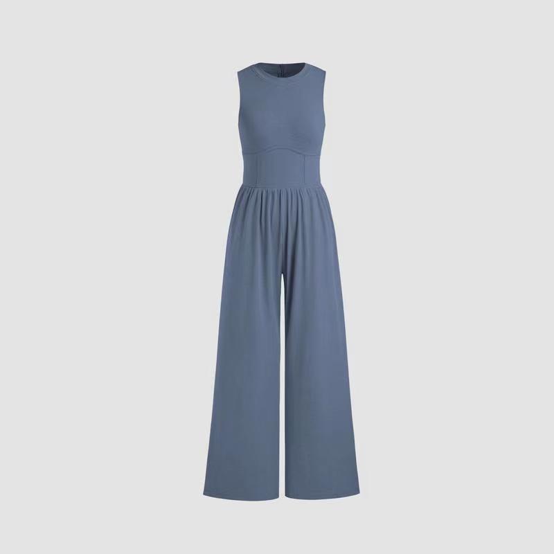 womens jumpsuit solid color sexy sleeveless pleated elastic