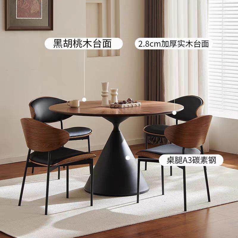 法式餐桌古风白蜡实木餐桌椅组合复古小户型圆桌家用饭桌圆形儿童