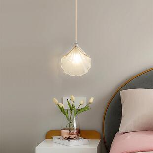 轻卧室书房床头小吊灯779玄台关奢吧灯现代约单头吊线珍珠简贝壳