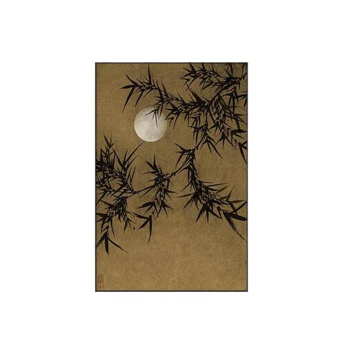 中古风沙发背景墙装饰画竹子客厅挂画茶室书房壁画复古新中式壁画