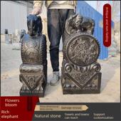 石雕门墩抱鼓石一对石狮子大象麒麟貔貅青石彷古石鼓家用招财摆件