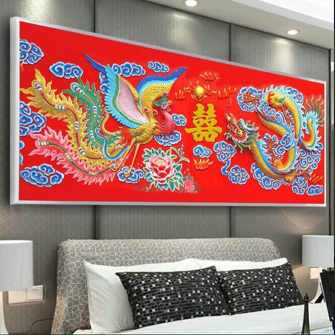 十字绣2023新款客厅龙凤呈祥喜庆婚礼结婚刺绣线绣自己绣非成品