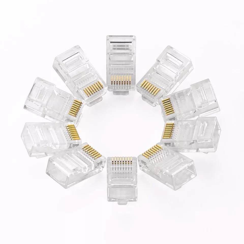超五类网络工程8芯水晶头足1000个镀金 RJ45 8P8C三叉铜片1U 3U