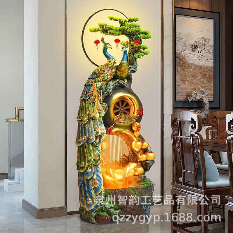 大型假山喷泉流水孔雀摆件客厅别墅阳台办公茶室鱼缸水景观工艺品