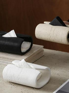 现代高档轻奢风仿洞石纸巾盒样板间客厅桌面玄关抽纸盒树脂摆件