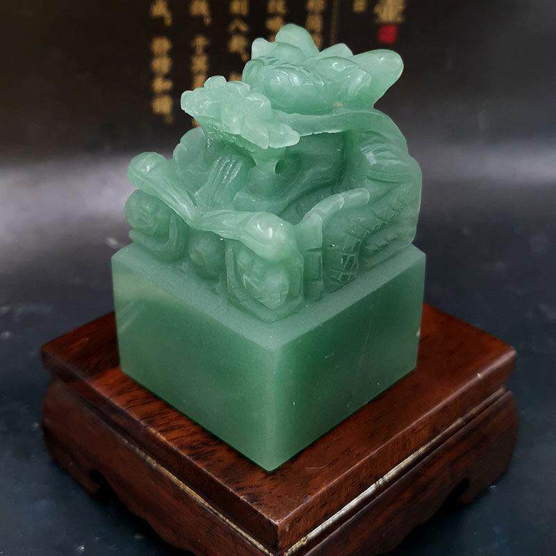 东陵玉绿青色玉玺龙印章盘龙印玺摆件生日礼物姓名字定制作包刻字