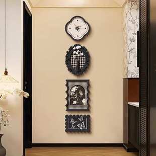 挂钟客厅背景装饰画玄关墙电视感壁画高级组合中古风挂画挂饰钟表