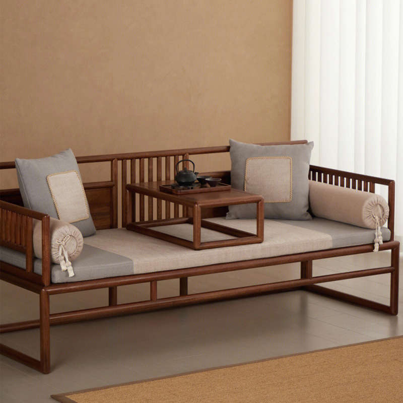 新中式白蜡木罗汉床禅意北美黑胡桃木贵妃榻家用客厅小户型沙发床