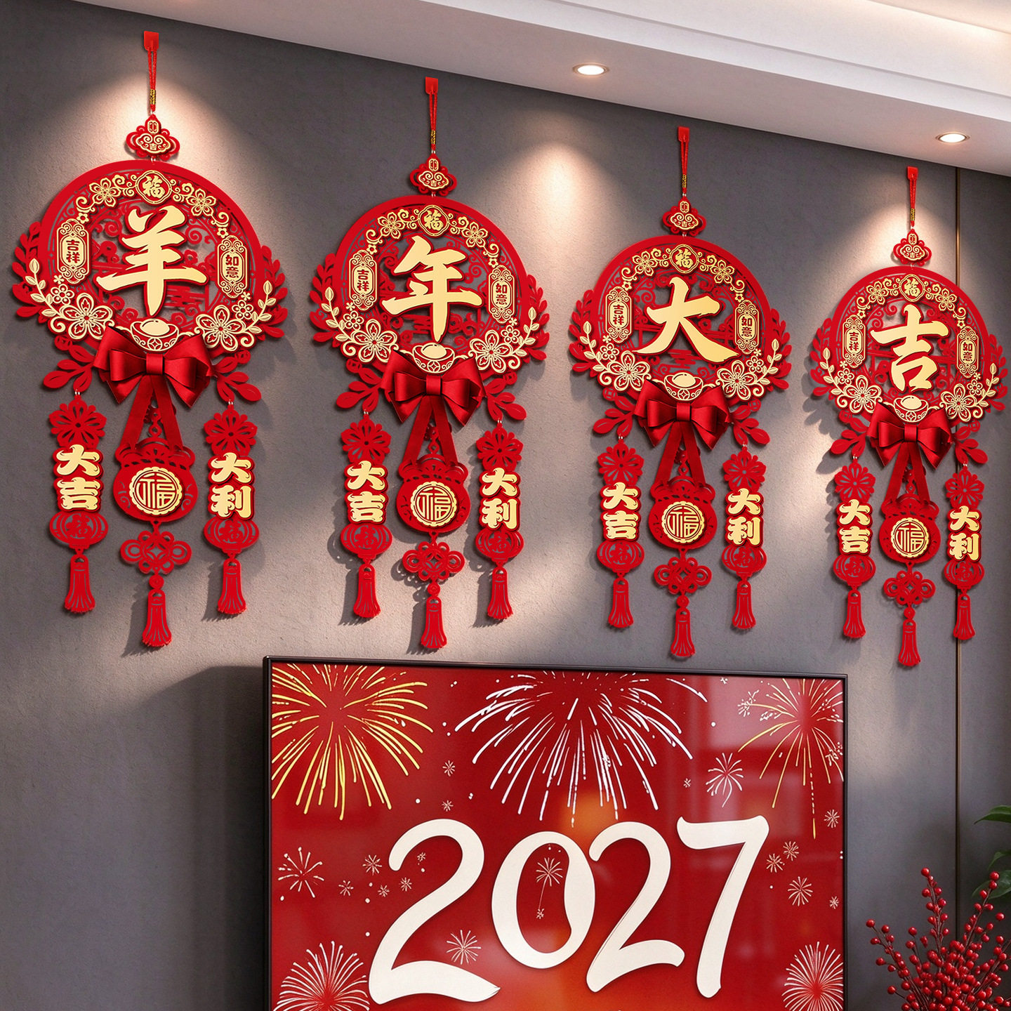 新年装饰挂件2027新款羊年春节客厅背景墙福字挂饰过年氛围感布置