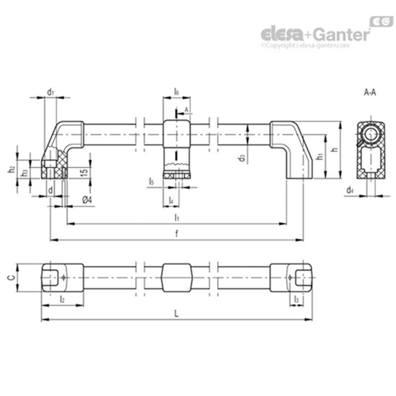 Elesa Ganter伊莉莎冈特 M.1043-SCM 带中间手柄的管状手柄高科技