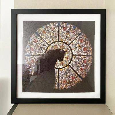 教堂猫异形拼图框 30x30cm实木挂墙相框 简约现代风格客制拼图框