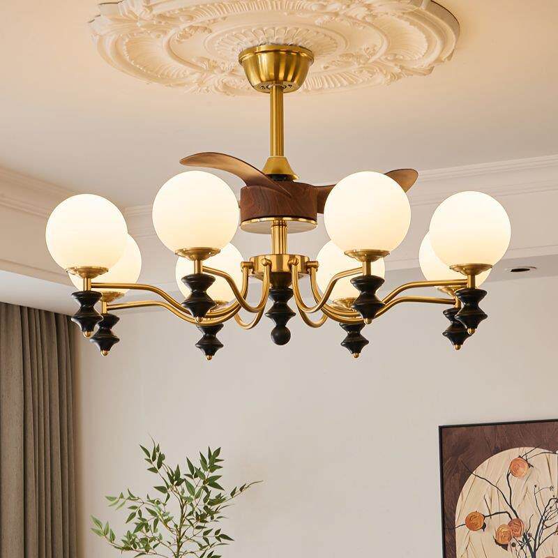 客厅吊灯风扇灯吊扇灯美式乡村复古简约中古风大厅带电风扇餐厅灯