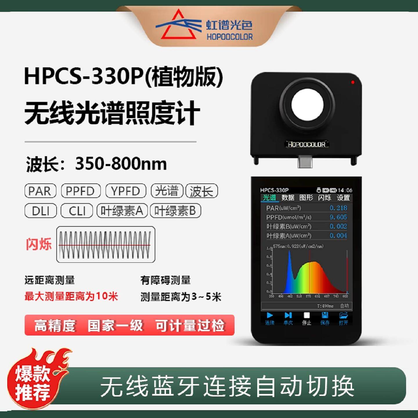 HPCS330P 虹谱植物生长灯光PPFD PAR DLI测试光谱照度计波长测试